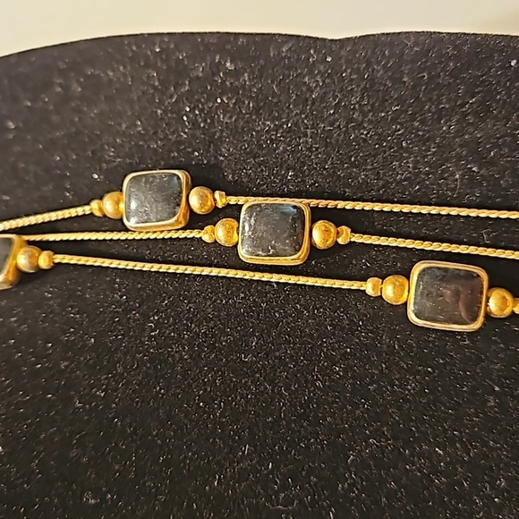 Vintage 3 Strand Black Glass on Goldtone 24" to 29" Long Necklace - Picture 2 of 6
